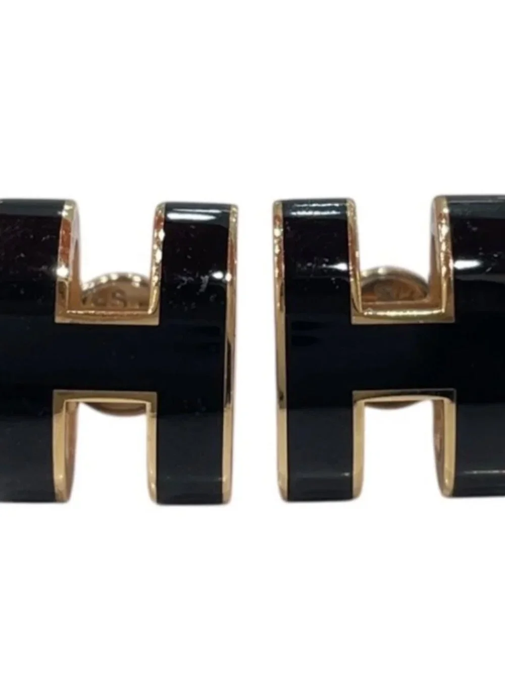 Hermes Mini H Pop Earrings Black and Gold